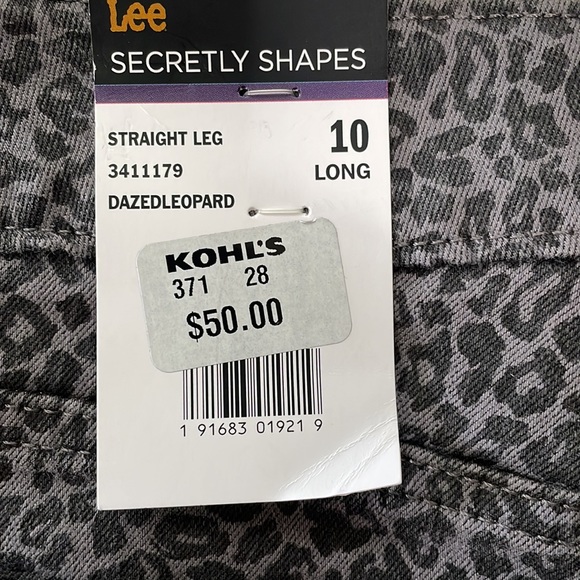 NWT Lee - Black and Gray Leopard Print Straight Leg Mid Rise Jeans - Size 10 L - Picture 7 of 11